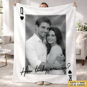 Personalized Always And Forever Playing Card Portrait Blanket With Photo & Initial Letter | Romantic Anniversary Valentine's Day Gift For Couples