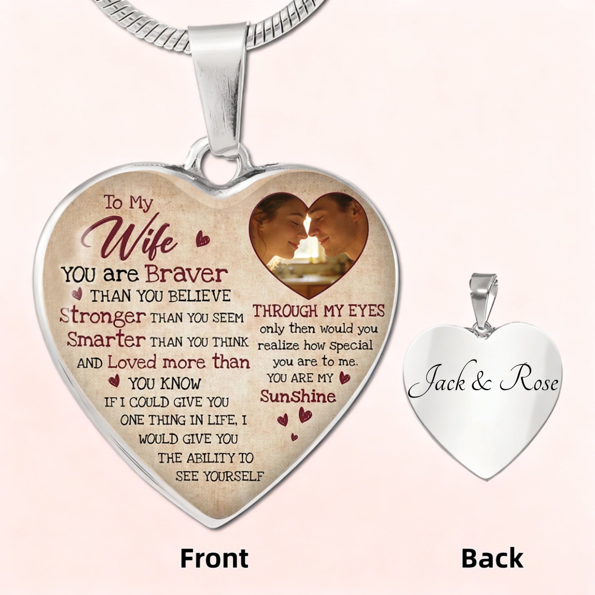 Personalized To My Wife Heart-Shaped Romantic Necklace With Photo & Name - Valentine's Day Anniversary Gift For Wife