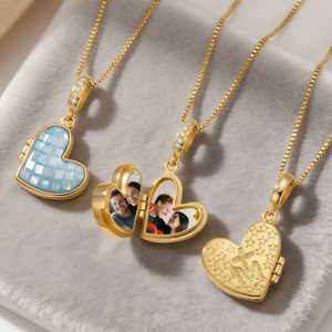 Personalized Heart Mosaic Locket Necklace With 2 Photos | Memorial Gift For Couple