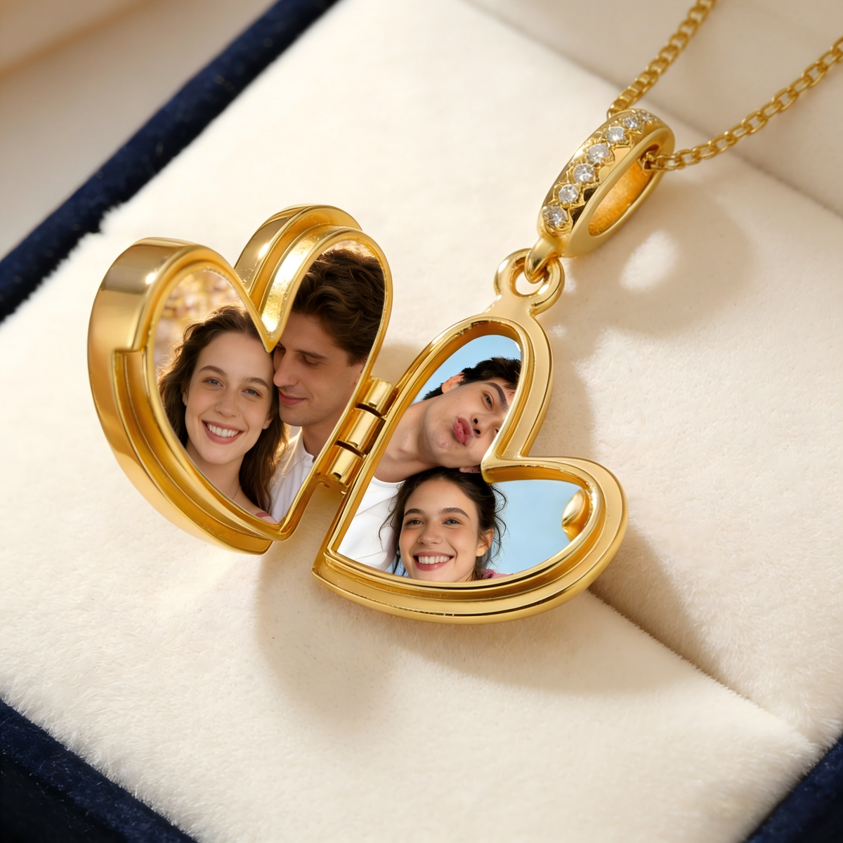 Personalized Heart Mosaic Locket Necklace With 2 Photos | Memorial Gift For Couple