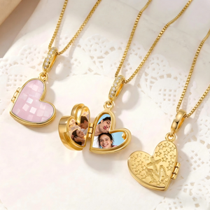 Personalized Heart Mosaic Locket Necklace With 2 Photos | Memorial Gift For Couple