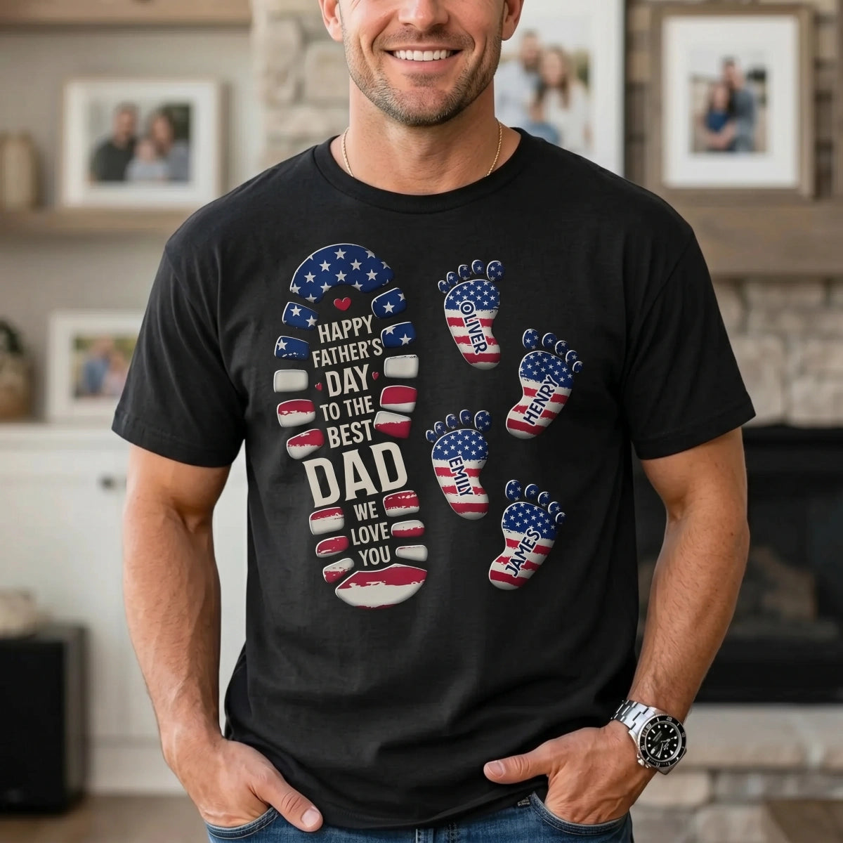 Personalized Feet Design T-Shirt With 1-10 Kid's Names | 250th Anniversary Father's Day Patriotic Gift