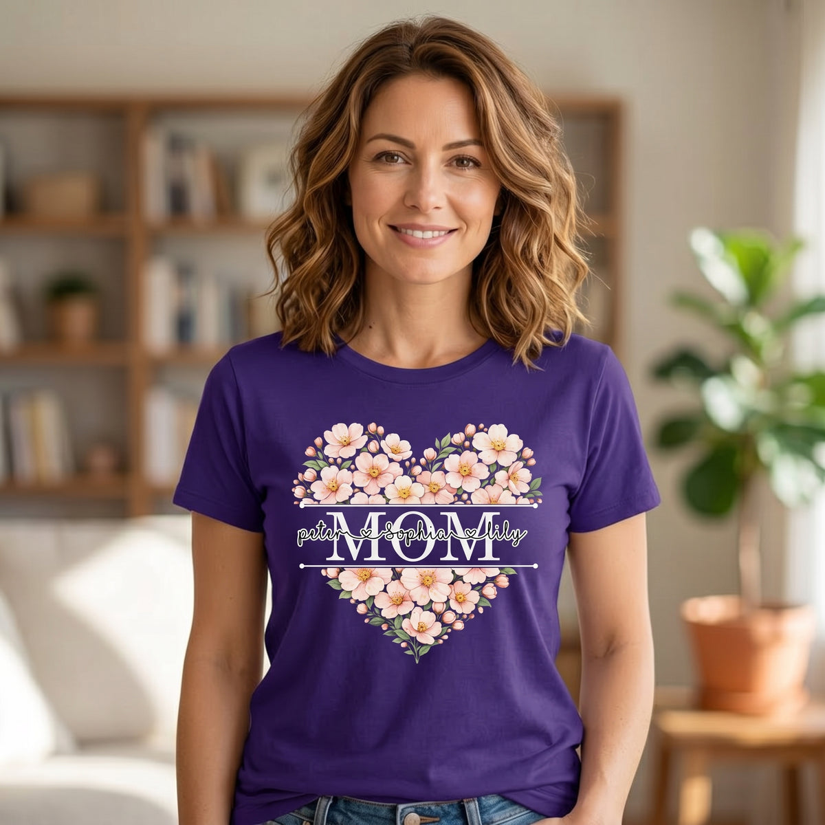 Personalized Heart T-Shirt With Kid Names & Title |  Mother's Day Gift For Mom Grandma