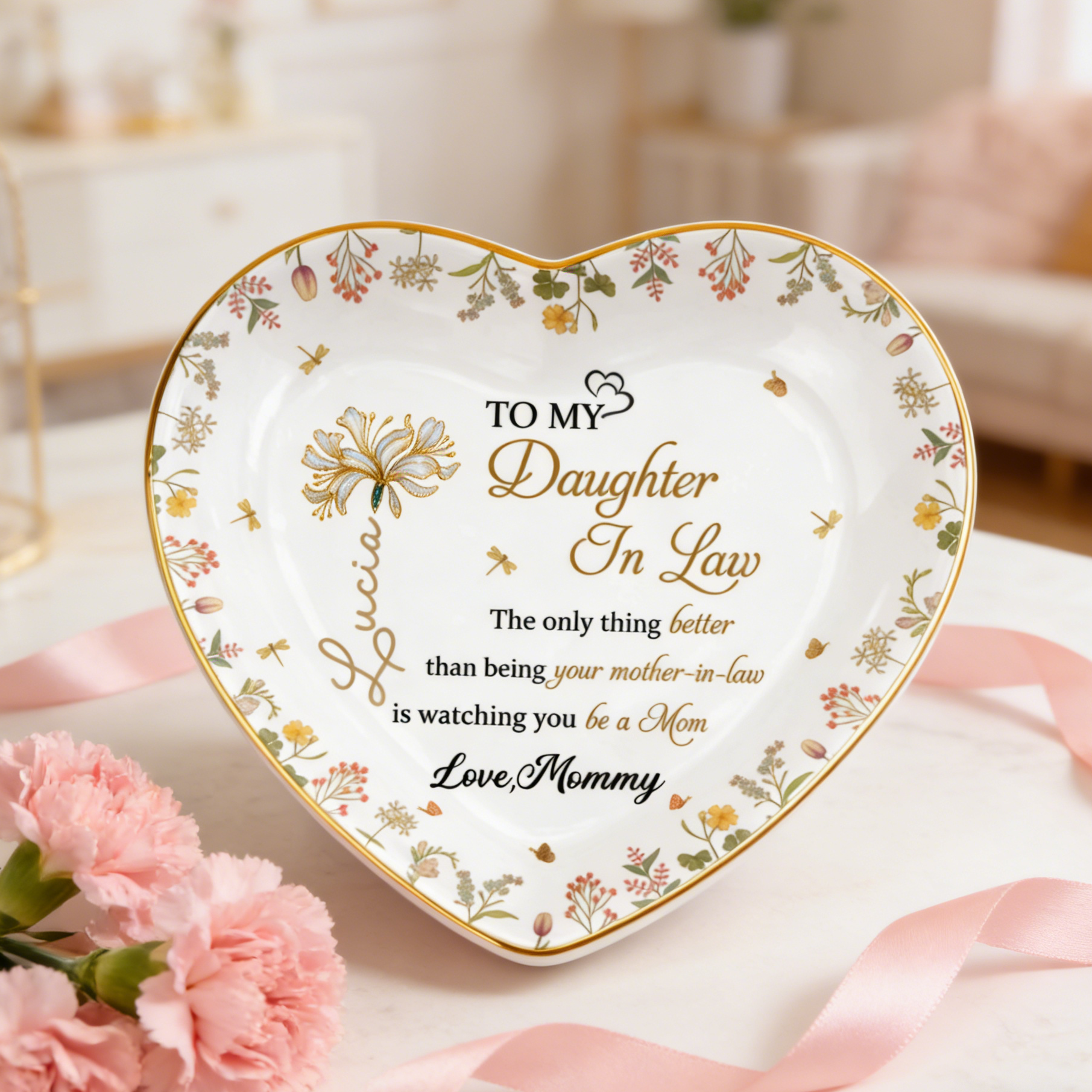 Personalized To My Daughter-In-Law Heart Jewelry Dish With Name | Mother's Day Gift For Moms