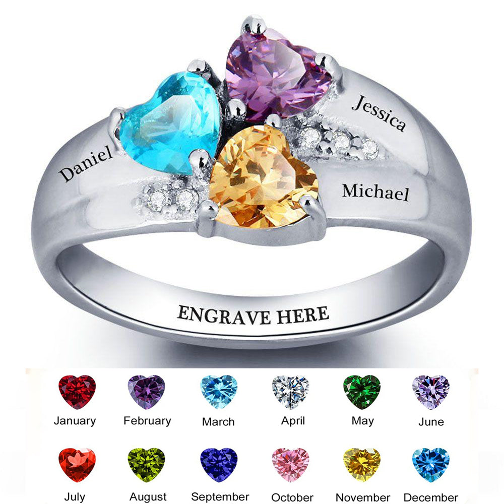 Personalized Heart Birthstone Promise Ring With 1-8 Names| Romantic Mother's Day Gift For Mom Grandma