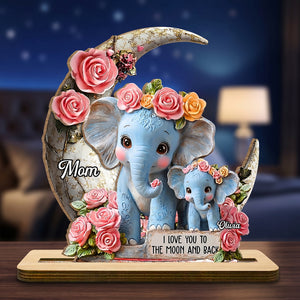 Personalized "Mom & Baby" Elephant Moon Wooden Plaque | Mother's Day Gift For Mom Grandma