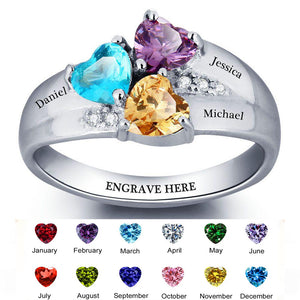 Personalized Heart Birthstone Promise Ring With 1-8 Names| Romantic Mother's Day Gift For Mom Grandma