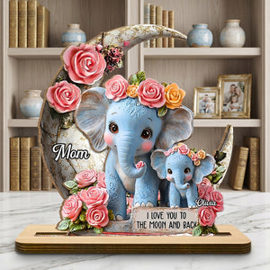 Personalized "Mom & Baby" Elephant Moon Wooden Plaque | Mother's Day Gift For Mom Grandma