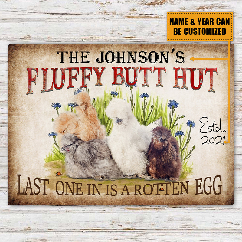 Personalized Chicken Metal Signs Fluffy Butt Hut Silkies Chicken Customized Classic Metal Signs