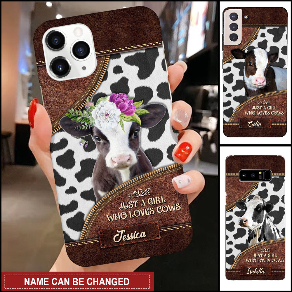 Personalized Silicone Phonecase Just A Girl Who Love Cows Leather Texture