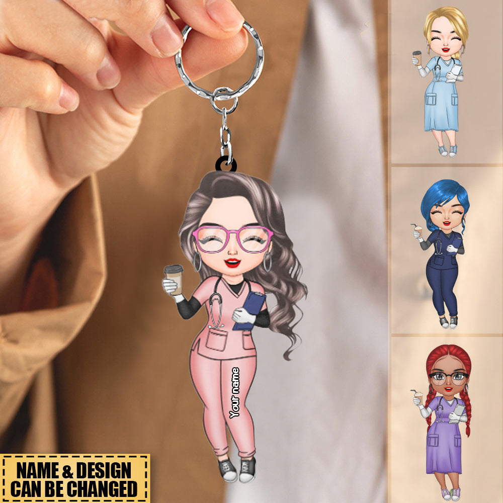 Custom Nurse Charm Keychain - Personalized RN Keyring with Name&Character for Healthcare Workers
