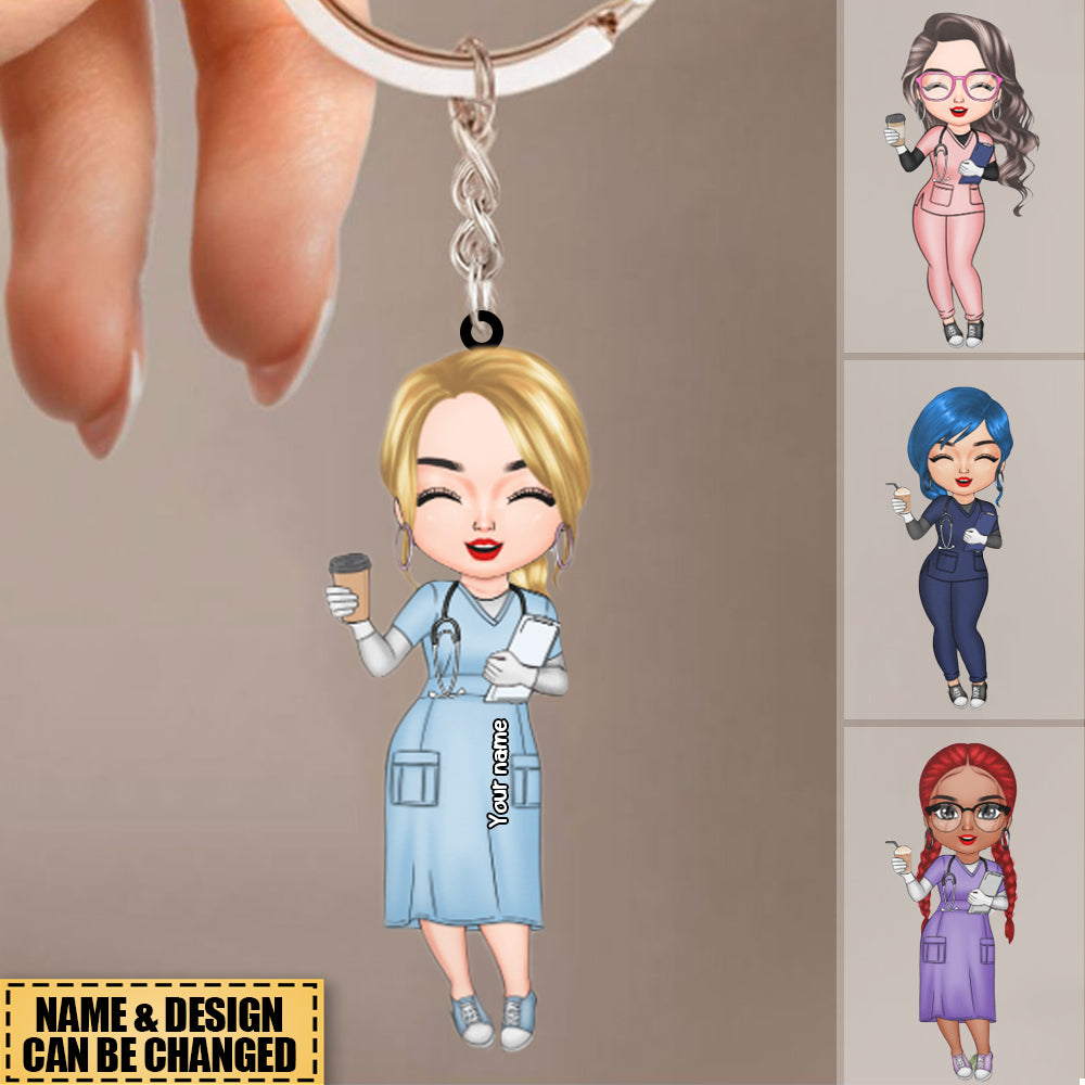 Custom Nurse Charm Keychain - Personalized RN Keyring with Name&Character for Healthcare Workers