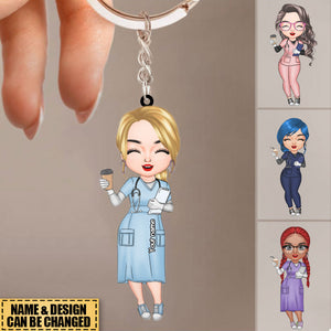 Custom Nurse Charm Keychain - Personalized RN Keyring with Name&Character for Healthcare Workers