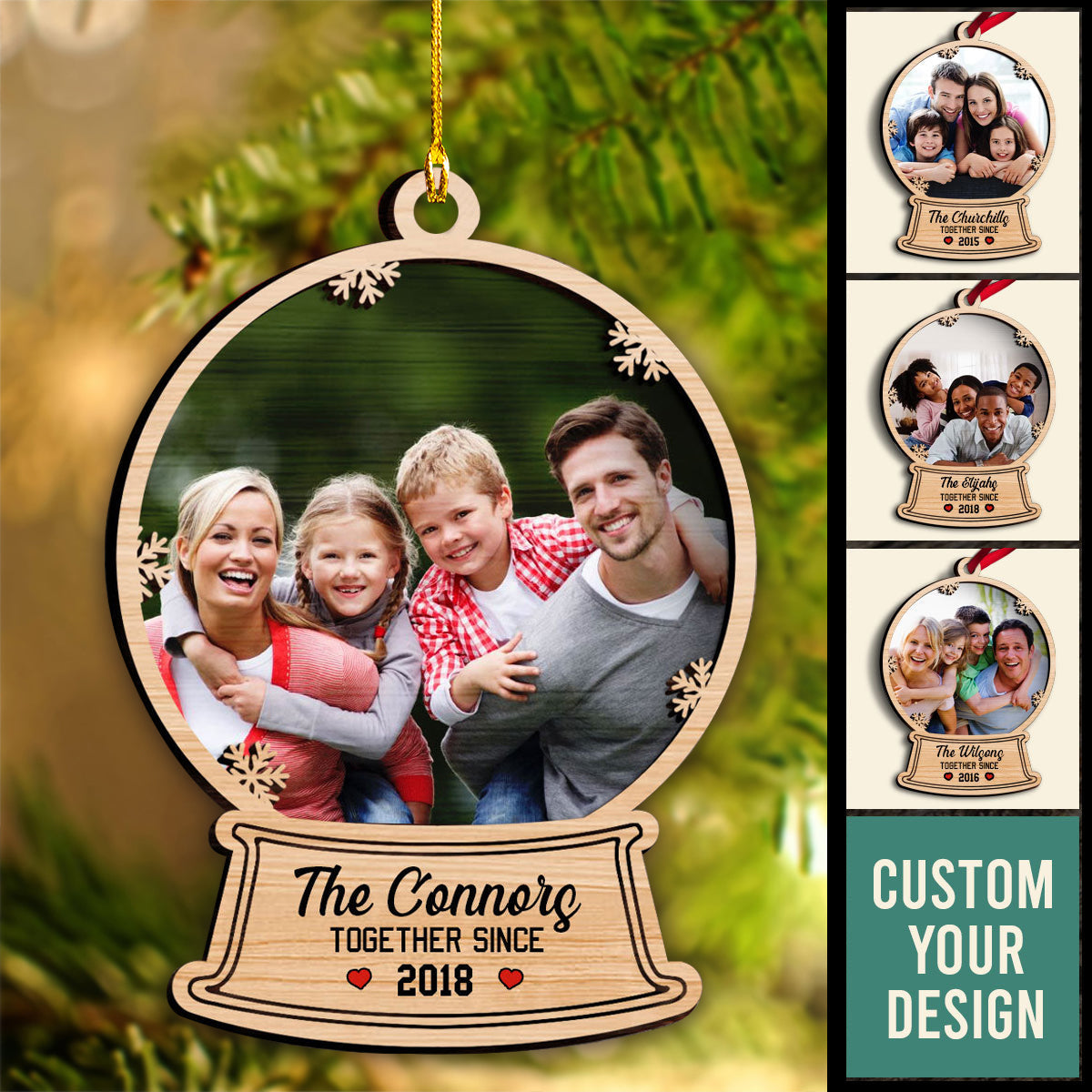 Custom Photo Family Together Since - Personalized Layered Wooden Ornament - Christmas Gift For Family