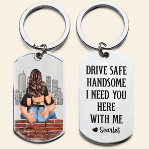 Custom Engraved Safe Driving Keychain - Personalized Stainless Steel Gift for Dad, Him, Husband - Durable Car Accessories for Birthday & Anniversary