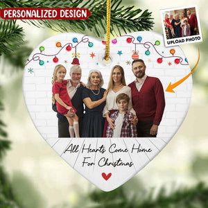 Hearts Come Home For Christmas - Personalized Ceramic Photo Ornament
