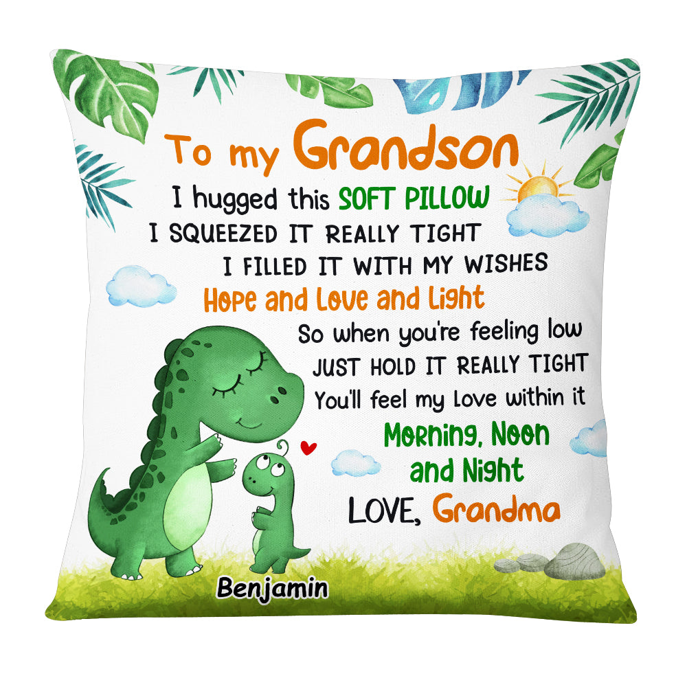 Personalized "To My Grandson" Dinosaur Pillow | Custom Name & Grandma Love Message | Huggable Room Decor & Birthday Gift For Boys