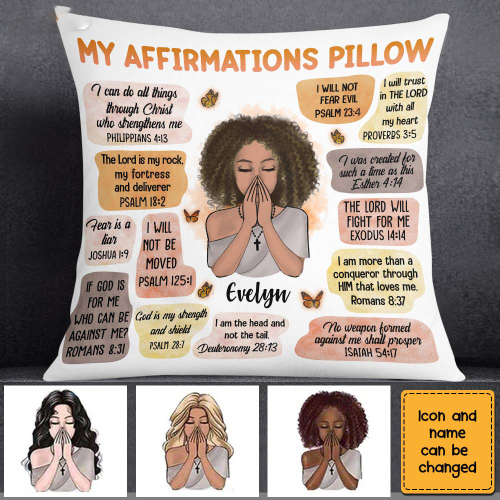 Christian Affirmations Pillow - Customized Faith Inspirational Gift, Personalized Gift Choice, Makes a Great Gift for Friends