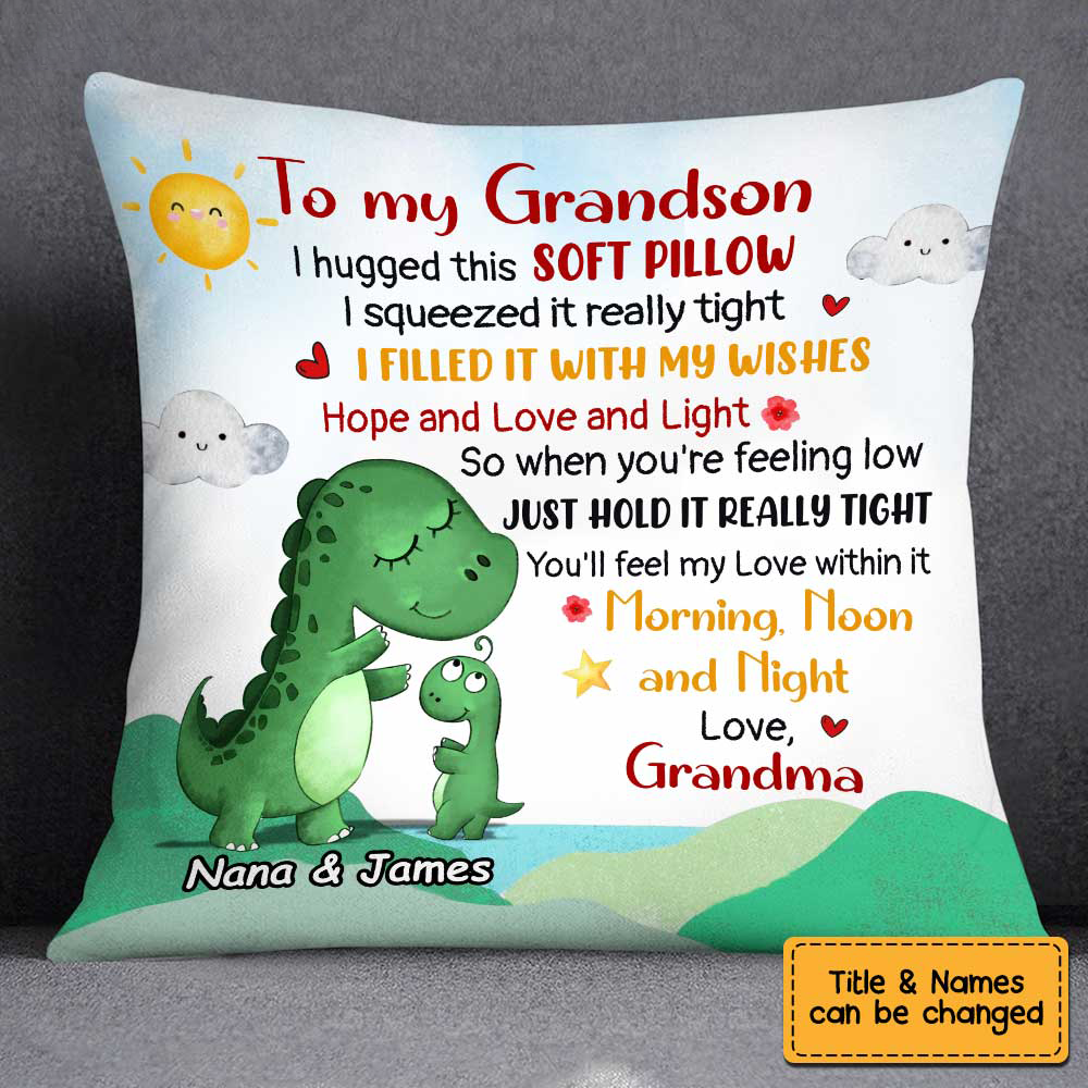 Personalized Dinosaur Pillow for Grandson - Custom Name Huggable 18x18 Inch Gift | Kids Bedroom Decor & Birthday Present