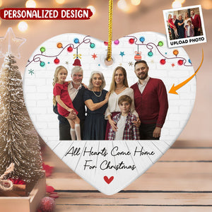 Hearts Come Home For Christmas - Personalized Ceramic Photo Ornament