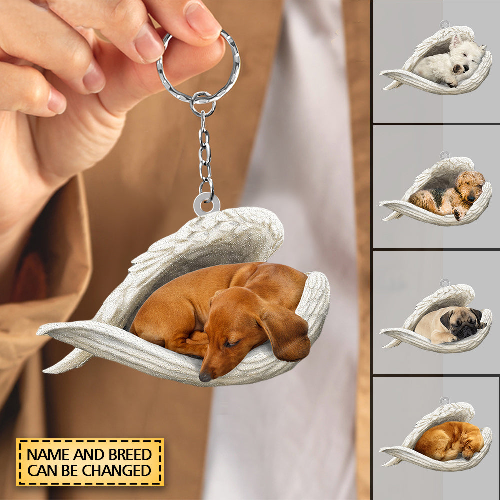Customized Dog Sleeping Angel Keychain - Double-sided Customization, Personalized Pet Souvenir, Can Be Hung On Keys, Backpacks, Handbags