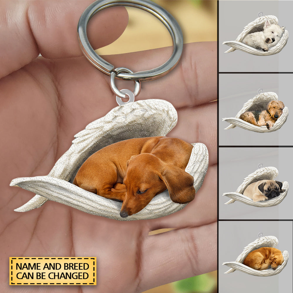 Customized Dog Sleeping Angel Keychain - Double-sided Customization, Personalized Pet Souvenir, Can Be Hung On Keys, Backpacks, Handbags