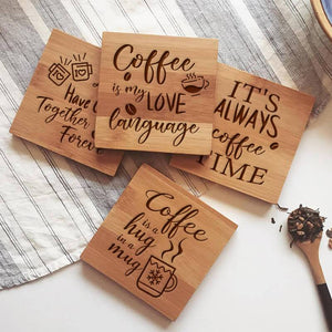 4pcs Engraved Wooden Coasters - Coffee is a hug in a mug