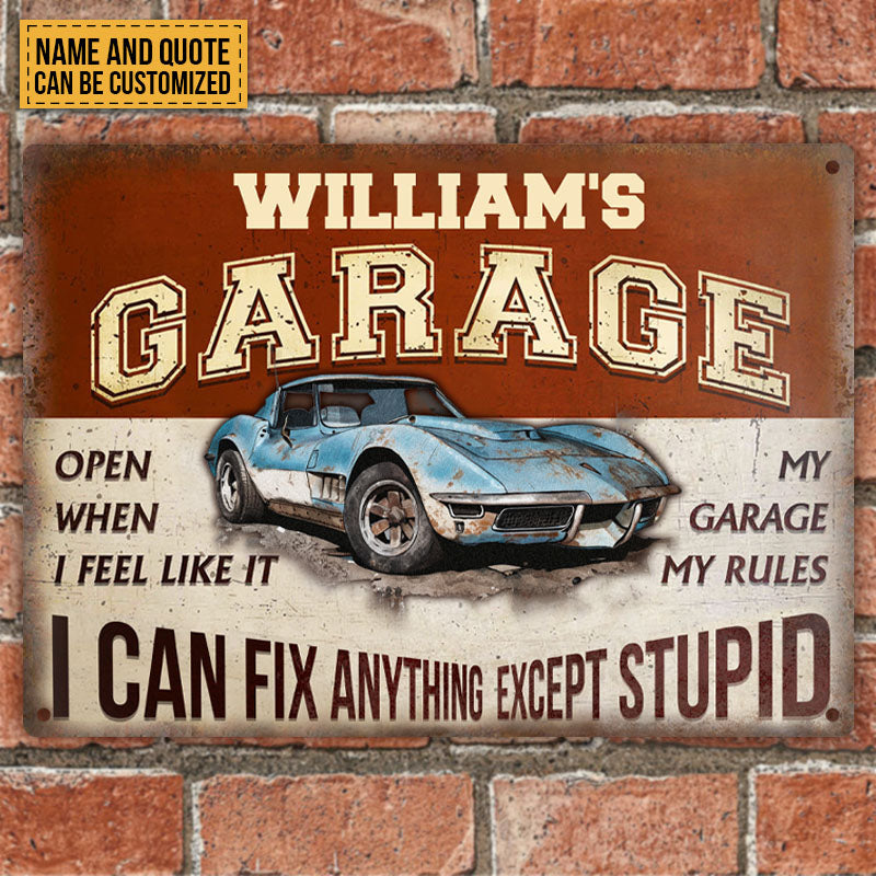 Personalized Garage Sign - "What Happened In The Garage Stays In The Garage" | Classic Metal Wall Decor | Humorous Gift For Car Enthusiasts
