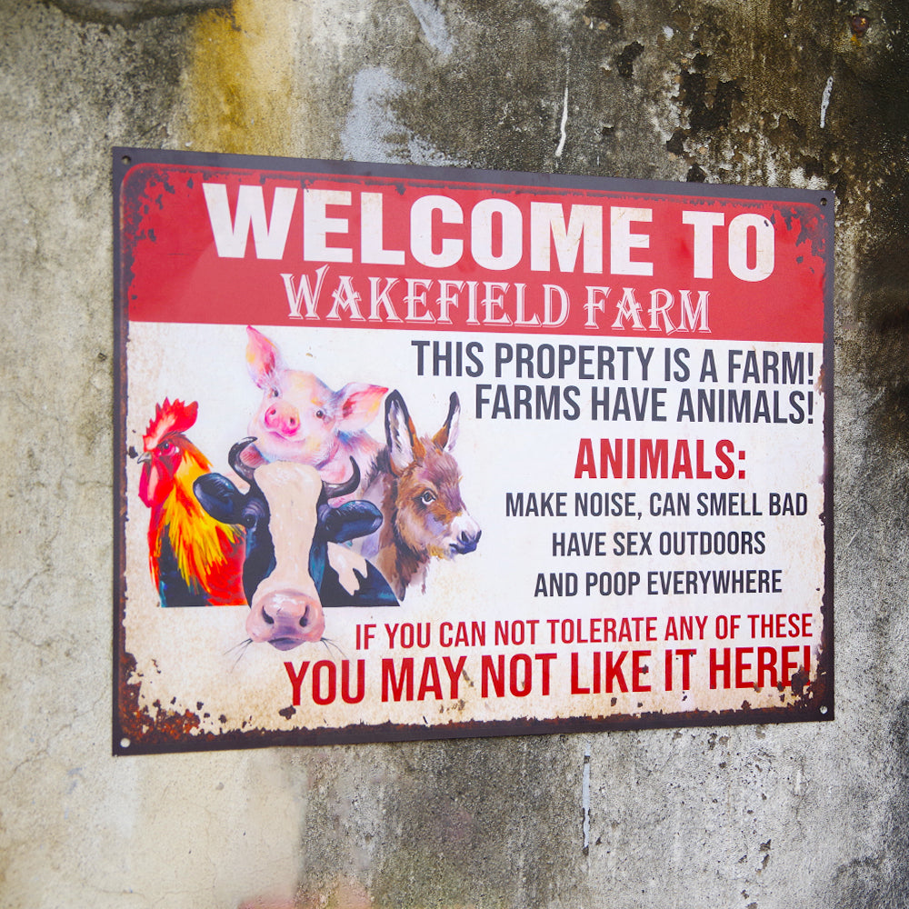 Custom Farm's Name Metal Sign - Welcome This Property Is A Farm - Chicken, Cow, Pig, Goat