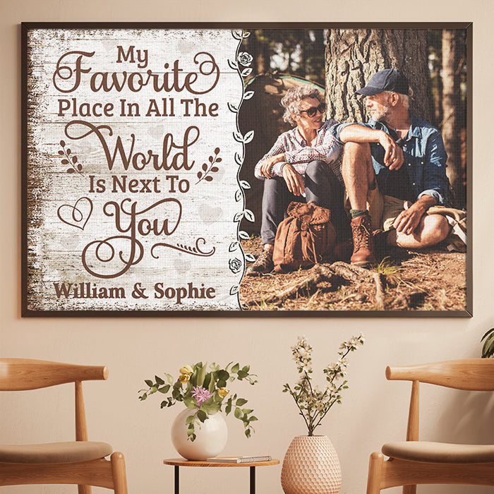 Personalized Horizontal Poster My Favorite Place Is Next To You - Upload Image, Gift For Couples, Husband Wife