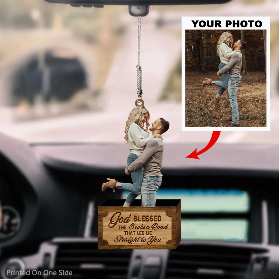 Custom Engraved Christian Car Hanging Ornament for Couples - God Blessed- Personalized Wedding & Anniversary Gift - Blessed Journey Car Decor