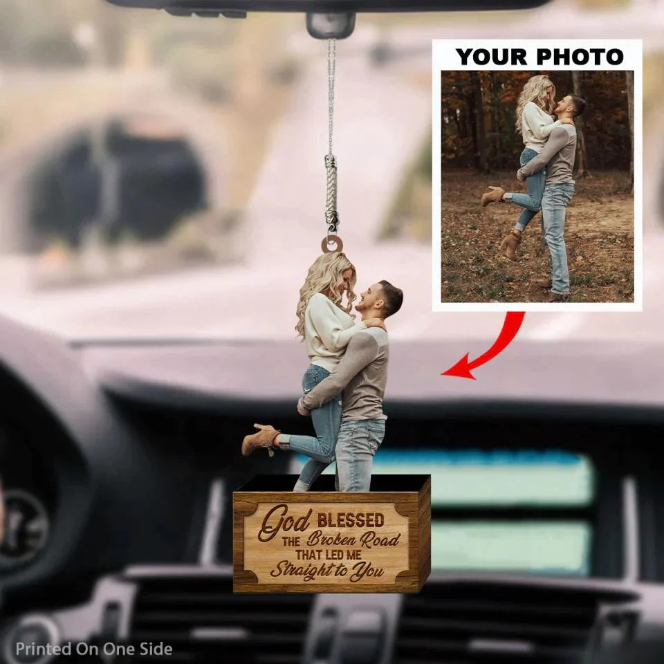 Custom Engraved Christian Car Hanging Ornament for Couples - God Blessed- Personalized Wedding & Anniversary Gift - Blessed Journey Car Decor