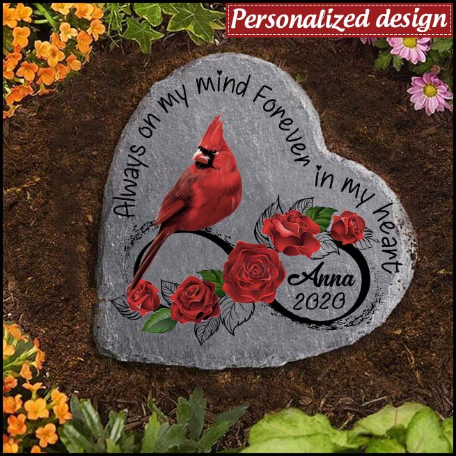 Customized Name & Date Cardinal Family Loss Always On My Mind Forever In My Heart Hard Slate Stone