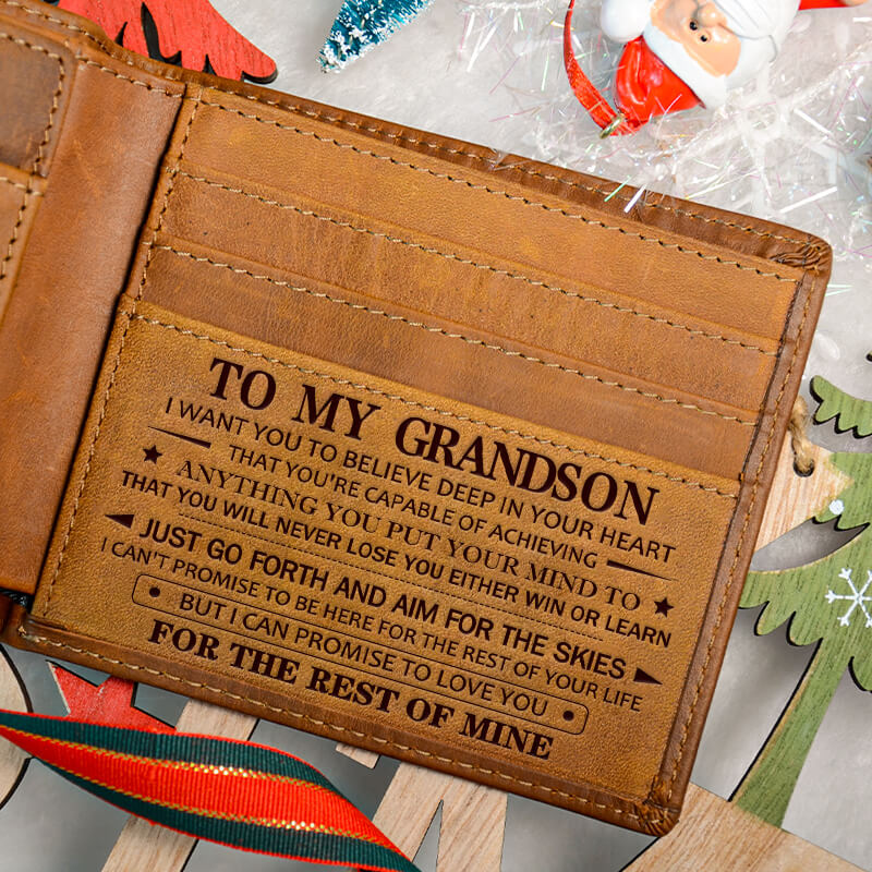 To My Grandson - Never Lose - Engraved Leather Wallet