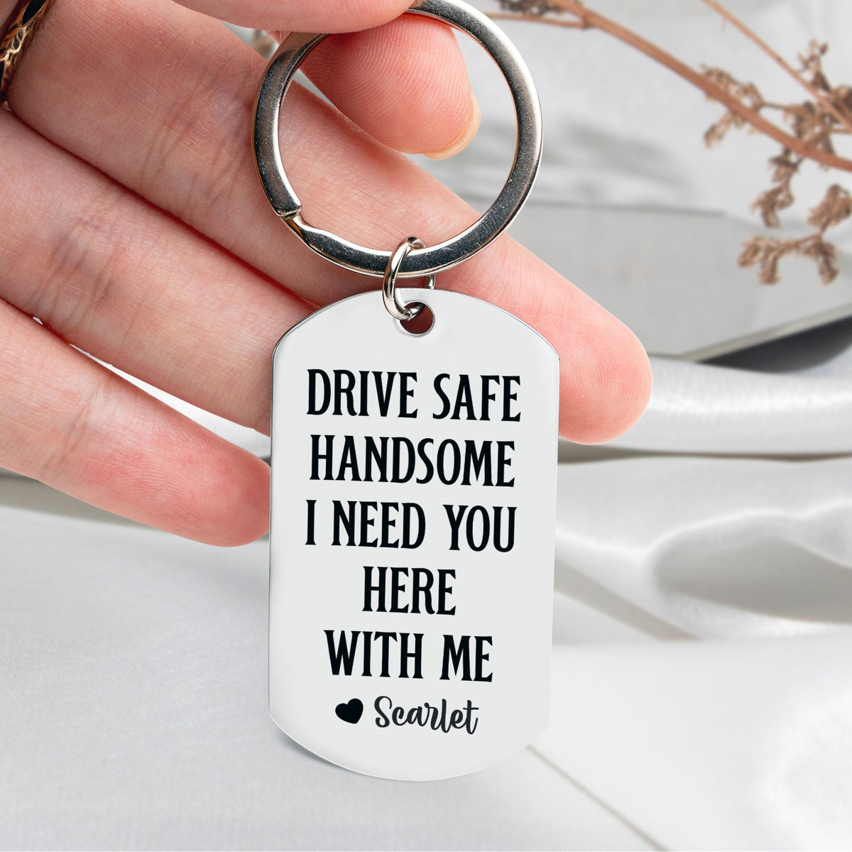 Custom Engraved Safe Driving Keychain - Personalized Stainless Steel Gift for Him, Husband - Durable Car Accessories for Birthday & Anniversary