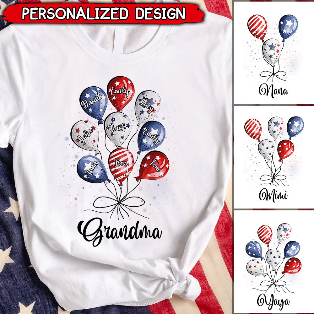 Personalized Shirt 4th of July Grandma Auntie Mom Little Balloon Kids American Flag Pattern