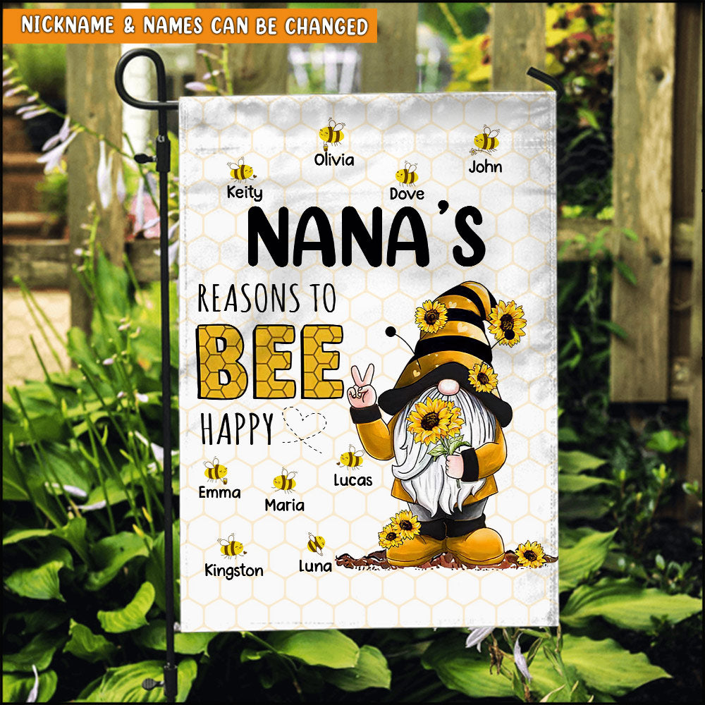 Personalized Grandma Grandpa Mom Reasons To BEE Happy Dwarf Custom Names Mother's Day Gift Flag