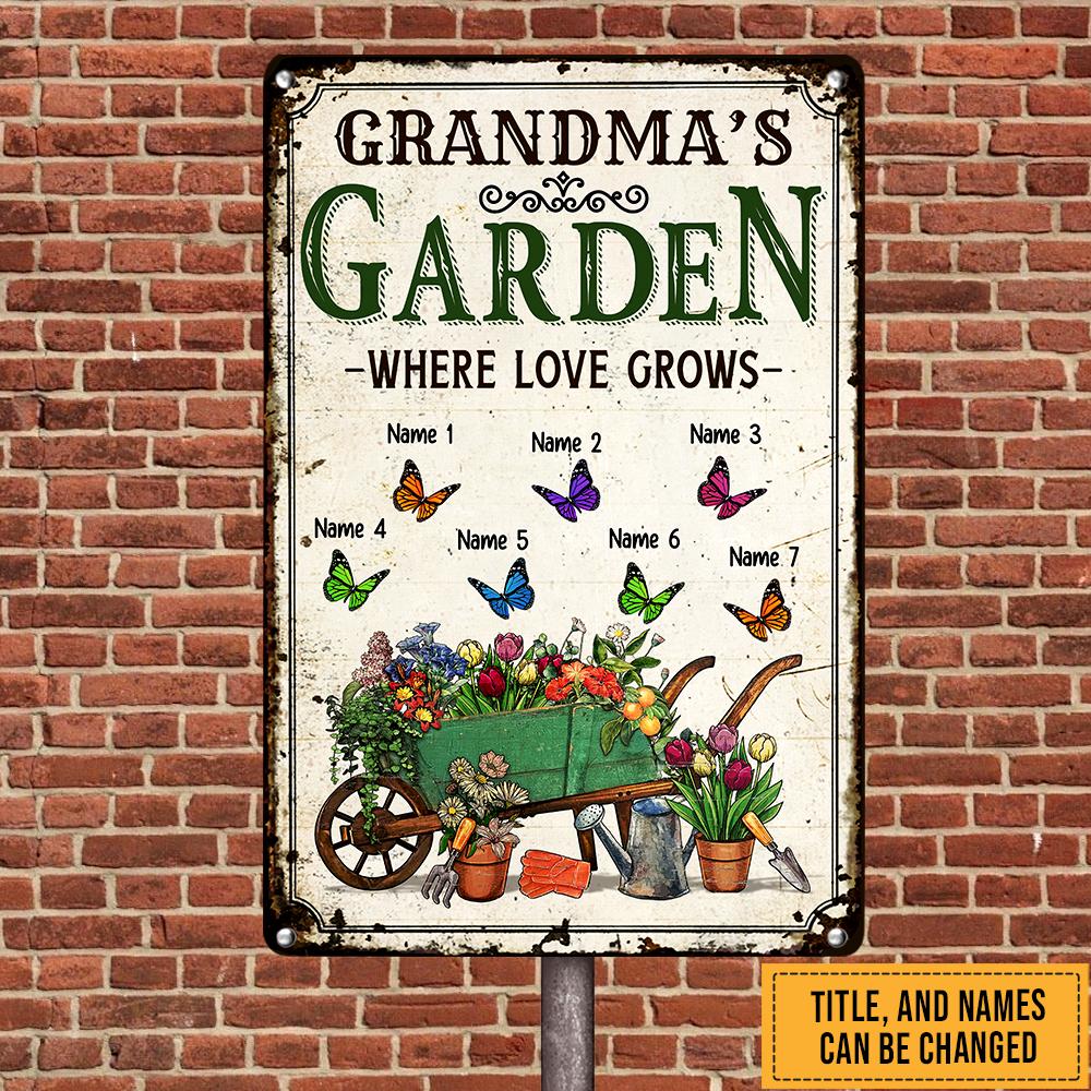 Personalized Mom Grandma Butterflies Garden Metal Sign