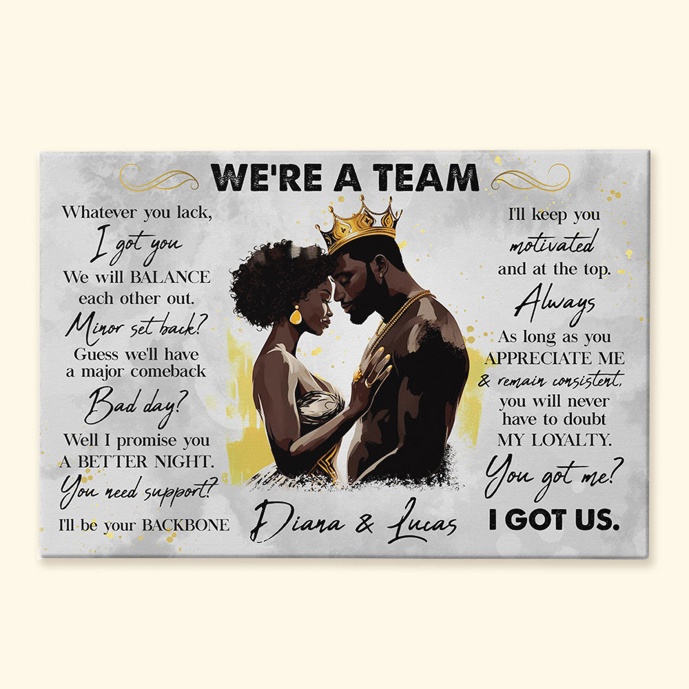 Personalized Black Couple Poster - Custom Anniversary Gift with 'I Got Us' Love Quote & Wedding Date Engraved on Gallery-Wrapped Canvas