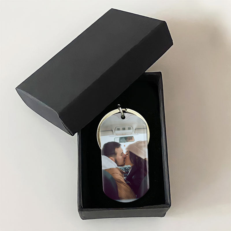 Personalized Anniversary Keychain for Him - 'Drive Safe' Engraved Photo Keepsake, Custom Romantic Gift for Husband/Boyfriend with Heartfelt Message